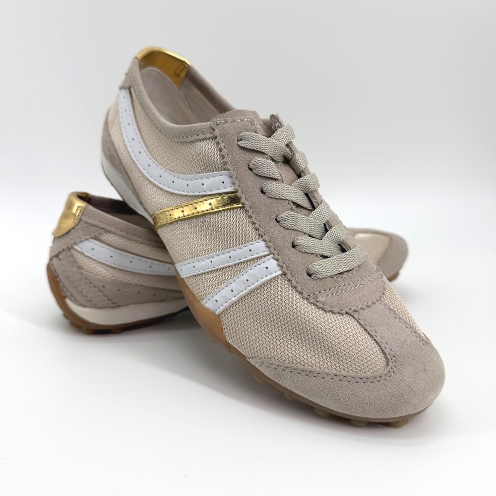 Geox Respira Sneakers Womens 9 Beige Gold Low Top Mesh Suede Athleisure Retro